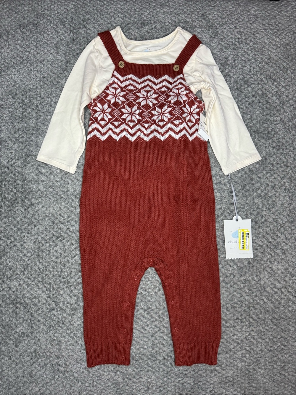 Cloud Island Unisex Baby’s 2pc Long Sleeve & Knit Overalls - White/Red 12M NWT